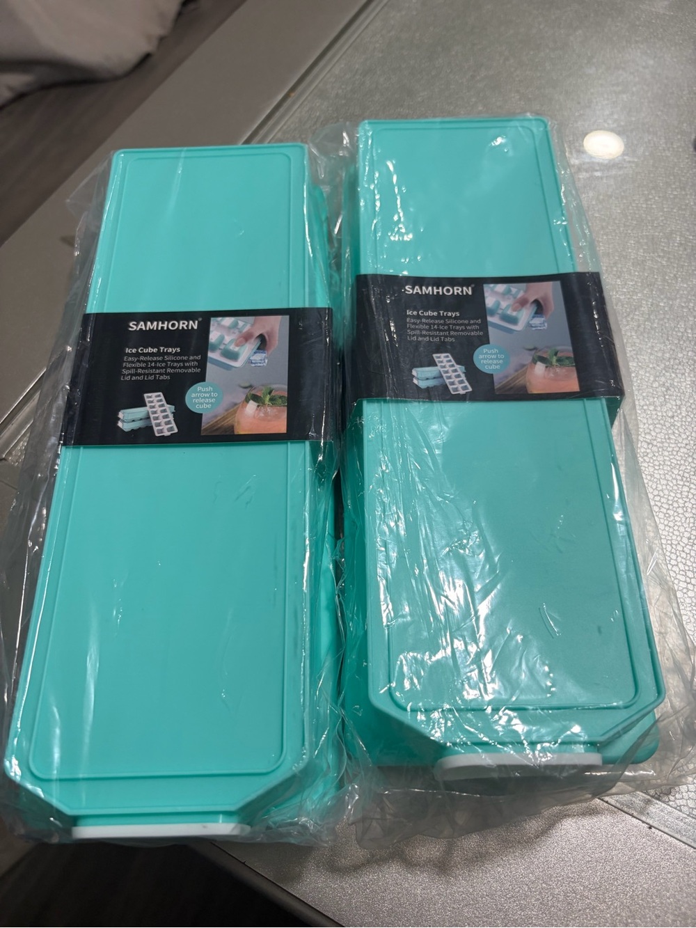 SAMHORN Turquoise Ice Cube Trays - Set of 2